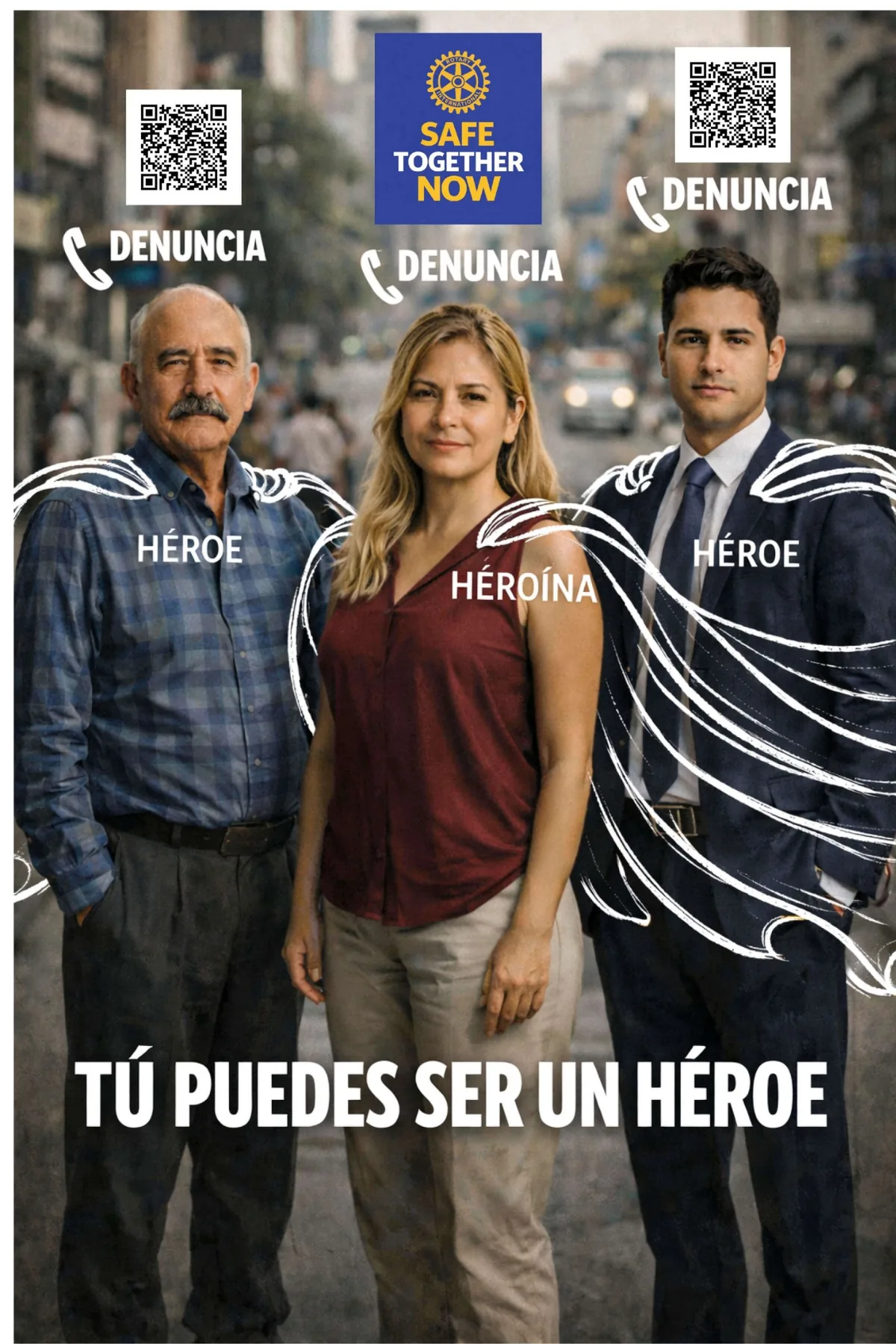 Póster Tú puedes ser un héroe con código QR de denuncia